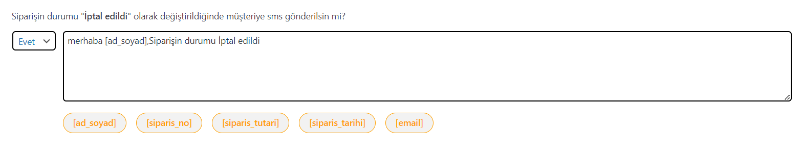 WooCommerce SMS Eklentisi Ayar Sayfası 3