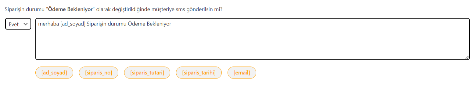 WooCommerce SMS Eklentisi Ayar Sayfası 5